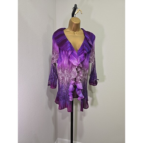 Purple Stretch Open Cardigan Women 2X Ruffle Front Pleated Sparkle Fairy Boho - Picture 7 of 7